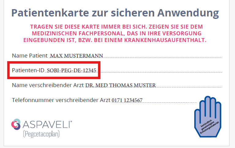 Patientenkarte zur sicheren Anwendung – Ihre Patienten-ID finden Sie auf dieser Karte